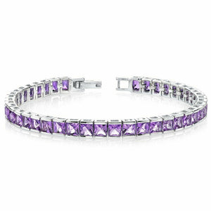 12Ct Princess Cut Purple Amethyst Elegant Tennis Bracelet 14K White Gold Finish