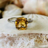 2.1ct Engagement Ring Cushion Cut Yellow Citrine Solitaire 14k White Gold Finish