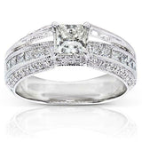 4Ct Princess Cut Diamond Milgrain Art Deco Engagement Ring 14K White Gold Finish