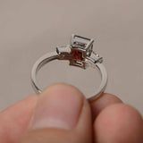 1.2ct Emerald Cut Red Garnet Engagement Ring 14k WhiteGold Finish Diamond Accent