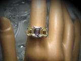 2.5ct Emerald Cut Diamond Trilogy Ring 14k WhiteGold Over Yellow Sapphire Accent