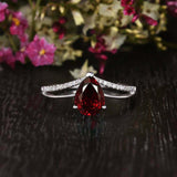 1ct Pear Cut Red Garnet Split Band Diamond Accents Ring 14k White Gold Finish