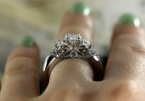 3ct Round Cut Diamond Gatsby Trilogy Antique Engagement Ring 14k White Gold Over