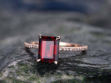 1.4Ct Emerald Cut Red Garnet Solitaire Engagement Ring 14K Rose Gold Finish