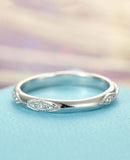 0.4ct Round Diamond Wedding Band Milgrain Vintage Inspired 14k White Gold Finish