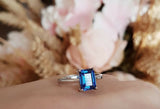 1.5ct Emerald Cut Blue Sapphire Engagement Ring 14k White Gold Finish Solitaire