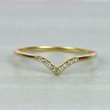 0.8ct Round Cut Diamond Wedding Band V Shaped Petite Curved 14k Yellow Gold Over