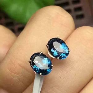 2ct Stud Earrings Oval Cut London Blue Topaz Solitaire 14k White Gold Finish