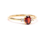 1ct Engagement Ring Oval Cut Red Garnet Three Stone 14k Yellow Gold Finish