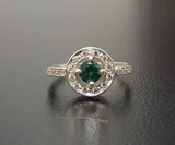 2ct Engagement Ring Round Cut Green Emerald Diamond Halo 14k White Gold Finish