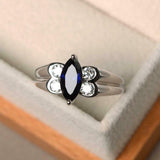 1ct Marquise Blue Sapphire Dual Shank Solitaire Accent Ring 14k White Gold Over