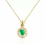 2ct Green Emerald Pendant with Chain Oval Cut Crescent Star 14k Yellow Gold Over