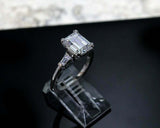 1.6ct Emerald Cut VVS1D Diamond Engagement Ring Trilogy 14k White Gold Finish