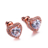 2ct Heart Cut VVS1D Diamond Halo Heart Shape Stud Earrings 14k Rose Gold Finish