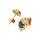 1.4ct Stud Earrings Oval Cut Blue Sapphire Stylish Design 14k Yellow Gold Finish