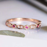 1ct Round Cut Pink Ruby Wedding Band Stackable Half Eternity 14k Rose Gold Over