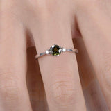 1ct Round Cut Green Peridot Three Stone Engagement Ring 14k White Gold Finish