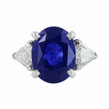 2.5Ct Oval Cut Blue Sapphire Trilogy Ring 14K White Gold Finish Trillion Accents