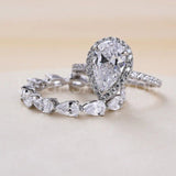 2.5ct Pear Simulated Diamond Full Eternity Halo Bridal Set 14k White Gold Plated