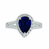 3Ct Pear Cut Blue Sapphire Split Shank Halo Engagement Ring 14K White Gold Over