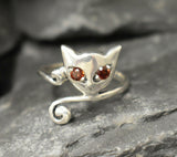 0.5ct Engagement Ring Round Cut Red Garnet Cat Kitten 14k White Gold Finish