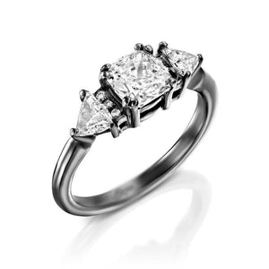 1.5ct Cushion Cut VVS1D Diamond Engagement Ring Trilogy 14k Black Gold Finish