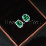 2ct Cushion Simulated Emerald Cluster Halo Stud Earrings 14k White Gold Plated