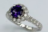 2.3ct Round Cut Purple Amethyst Engagement Ring Diamond Halo 14k White Gold Over