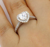 Halo Solitaire Engagement Ring 1ct Heart Cut VVS1D Diamond 18k White Gold Finish