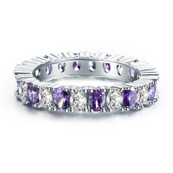 4Ct Oval Cut Purple Amethyst Diamond Eternity Wedding Band 18K White Gold Finish