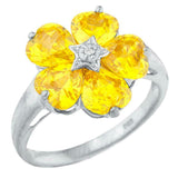 5ct Engagement Ring Heart Cut Yellow Citrine Floral Women 14k White Gold Finish