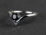 0.7ct Round Black Diamond Engagement Ring 14k White Gold Finish Unique V Curved