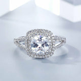 3Ct Cushion Cut Diamond Split Shank Engagement Halo Ring 14K White Gold Finish