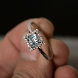 1ct Asscher Cut Blue Aquamarine Engagement Ring 14k White Gold Finish Solitaire