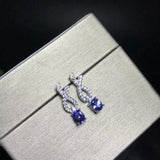 1ct Drop Earrings Oval Cut Blue Tanzanite Stylish Design 14k White Gold Finish