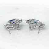 2ct Cushion Cut Blue Sapphire Halo Star Stud Earrings Women 14k WhiteGold Finish