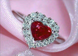 3.5ct Heart Cut Pink Ruby Diamond Halo Love Engagement Ring 14K White Gold Over