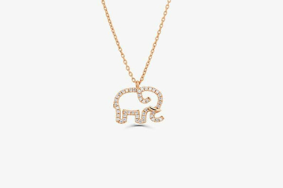 0.6ct Round Cut Diamond Elephant Design Pendant with Chain 14k Rose Gold Finish