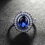 2.3ct Oval Cut Blue Sapphire Engagement Ring 14k White Gold Finish Double Halo