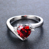 0.6ct Heart Cut Red Garnet Engagement Ring 14k White Gold Over Trilogy Solitaire