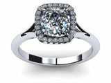 1.6ct Cushion Cut Diamond Halo Split Shank Engagement Ring 14k WY Gold Finish