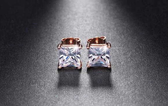 1.5ct Princess Cut Diamond 4 Prong Solitaire Stud Earrings 14k Rose Gold Finish