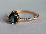 1.2ct Pear Cut London Blue Topaz Solitaire with Accent Ring 14k Rose Gold Finish