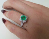 2ct Engagement Ring Round Cut Green Emerald Halo Split Shank 14k White Gold Over