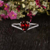 1ct Pear Cut Red Garnet Split Band Diamond Accents Ring 14k White Gold Finish