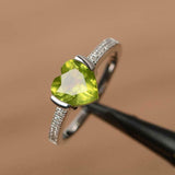 1ct Heart Cut Green Peridot Solitaire with Round Accent Ring 14k White Gold Over