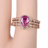 2.5ct Pear Cut Pink Sapphire Halo Trio Set Engagement Ring 14k Rose Gold Finish