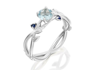 1ct Round Cut Blue Aquamarine Leaf Solitaire Engagement Ring 14k White Gold Over