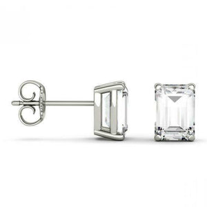 1.5ct Emerald Cut Diamond Elegant Solitaire Stud Earrings 14k White Gold Finish