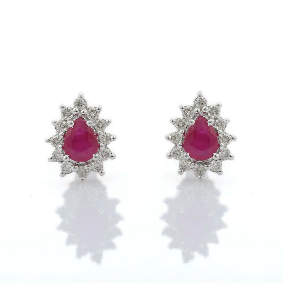 2.35ct Stud Earrings Pear Cut Pink Ruby Floral Halo Women 14k White Gold Finish